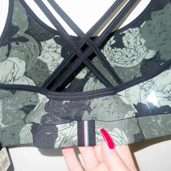 Four Laps vitality athletic fit peonies print thyme olive green new bra - Picture 11 of 14